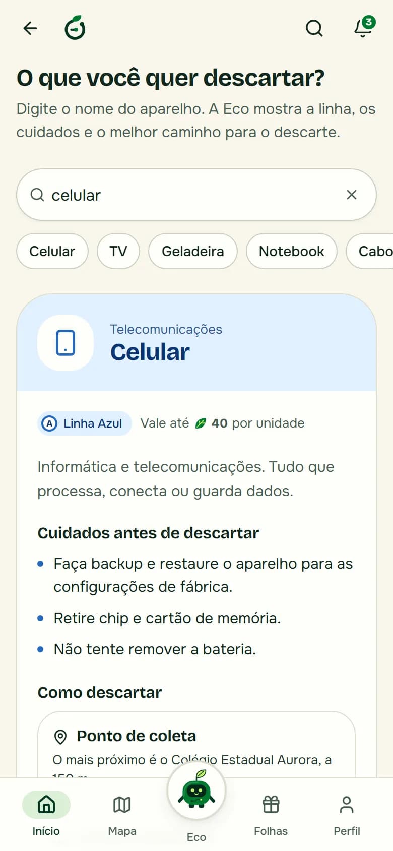 Busca de resíduo: o aplicativo diz a linha e o cuidado antes do descarte
